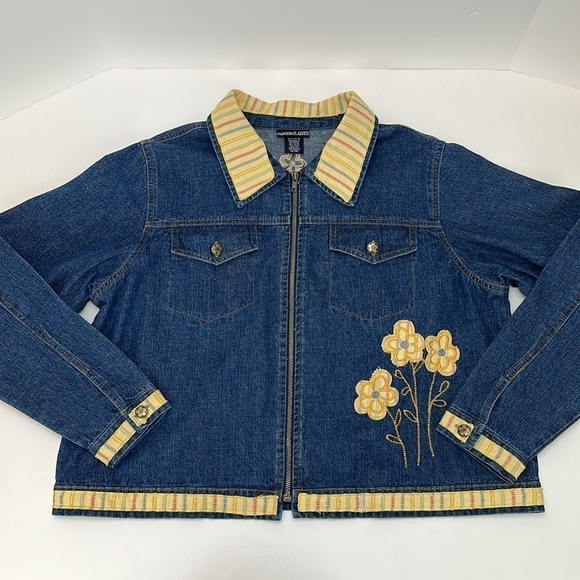 Vtg Fashion Classics Blue Denim Full Zip Jacket XL Floral Embroidery Boxy - Picture 14 of 14